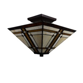 Amora Lighting Tiffany Style Ceiling Fixture Lamp Mission 14" Semi Flush Mount Wide Stained Glass Tan Brown Antique Vintage Light Decor Living Room Bedroom Kitchen Hallway Gift AM085CL14B, Multicolor