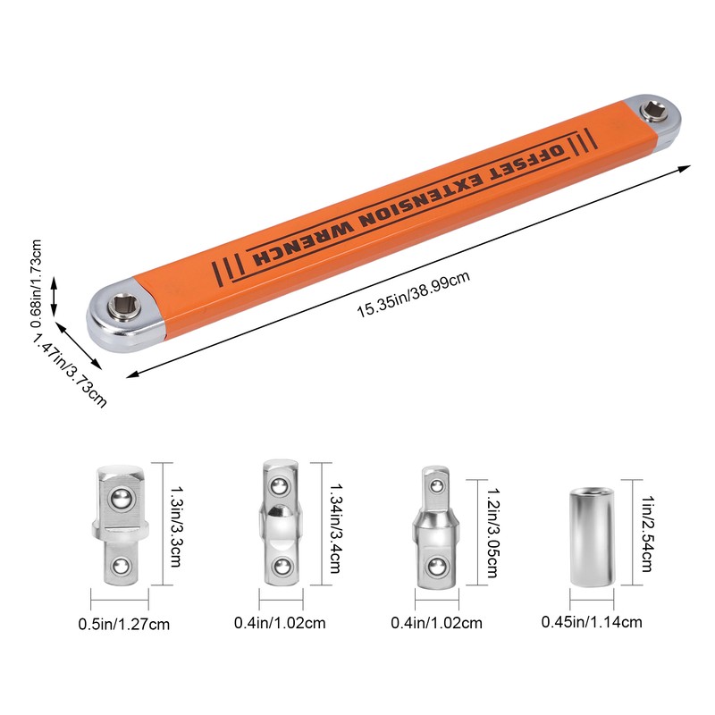 Offset Extension Wrench with 1/4in 3/8in 1/2in Drive Adapter Multifunctional