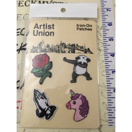 Artist Union NIB NEW Artist Union Iron-On Patches Rose, Panda Dab, Praying Hands, Unicorn