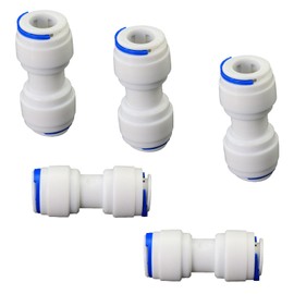 Water purifier adapter, 3/8 "FPT x 3/8" pipe quick connector, 3/8 to 3/8 inch outer diameter quick push plastic pipe connector, suitable for reverse osmosis filtration RODI system 5PCS