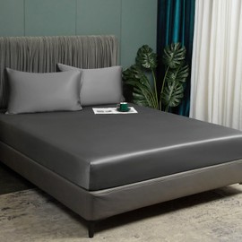 Luofanfei Bamboo Lyocell Fitted Sheet 90 x 200 cm Grey Box Spring Bed Terry Cloth Topper Shiny Bamboo Fibre Pattern Flat Sheet 90 x 200 cm Plain Fitted Sheets for High Mattresses up to 25-30 cm