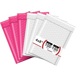 Fuxury 200pcs Bubble Mailers, 100 pcs 4x8 Padded Envelopes White +100Pcs 4x8 Bubble Mailer Pink, Self Seal Waterproof Mailing Envelopes Bubble Padded Bulk #0,#000 Mailers Bubble Padded