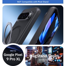 JIC - for Pixel 9 Pro XL - Black Matte Protective Case with Stand - [Integrated Magnets for Magsafe Accessories] - Not compatible with Pixel Stand