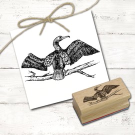 Dekolando Motif Stamp Cormoran Sitting on Branch – Stamp Bird Wooden Stamp – Imprint 48 x 28 mm