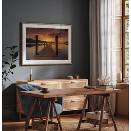 Lithobee - Ashness Jetty Sunset Keswick Lake District - Printed Wall Art Design in Sizes A2, A3 & A4 Framed in a Stylish Quality Coloured Frame or Unframed (A4 White Grain Frame)