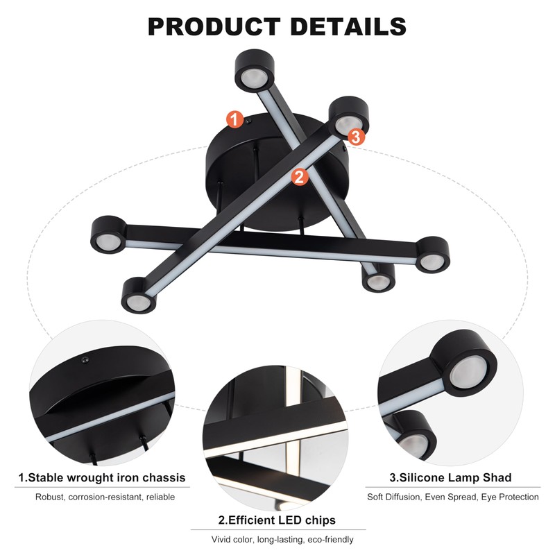 WELAKI LED Mount Ceiling Light, 30W Black Modern Close to