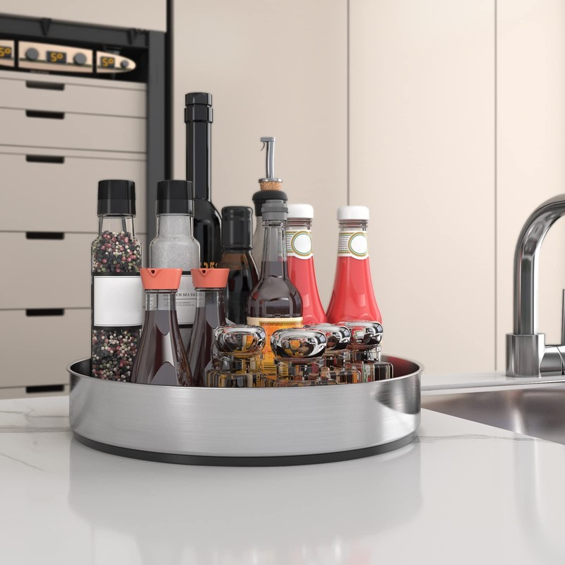 VAEHOLD Pantry Cabinet Lazy Susan Stainless Steel Black Spice Rack