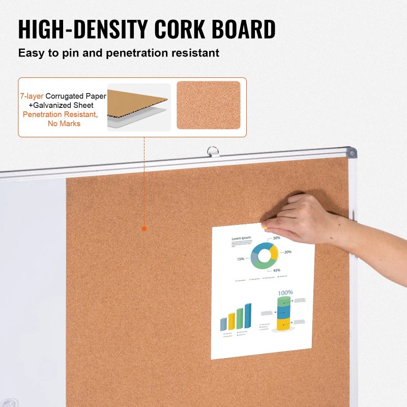 Whiteboard Corkboard Combo 48x36 Aluminum Frame Magnetic For Home School