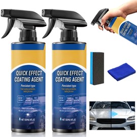 Quick Effect Car Coating Spray, 2PCS Car Coating Spray, Quickly Coat Car Wax, Oil Film Emulsion Glass Cleaner with Sponge and Cloth