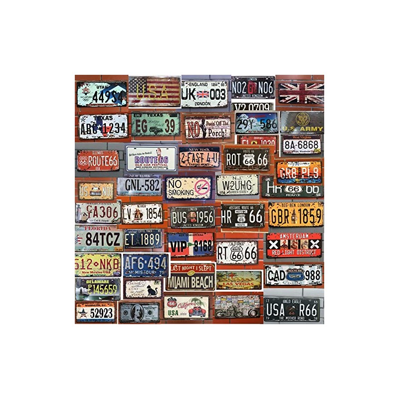 license plate antique tin retro plate vintage look Pellforia ROUTE
