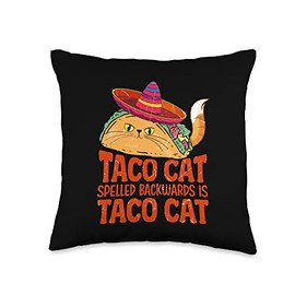 Cinco De Mayo Taco Cat Spelled Backwards is Taco Throw Pillow