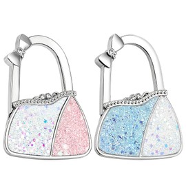 Purse Hook for Table, Glitter Handbag Hanger with Crystal Bow