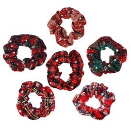 Lezevn 6Pcs Christmas Hair Scrunchies Gingham Elastic Hair Scrunchies Ponytail Holder Xmas Hair Rope for Christmas Hair Accessories