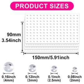 YALOJE 4 Sheets Face Gems Stickers, Adhesive Facial Rhinestones Jewels, Round Decorative Body Makeup Crystals for Women Parties, Eyes, Noses - 2/2.5/3/4 mm, Silver