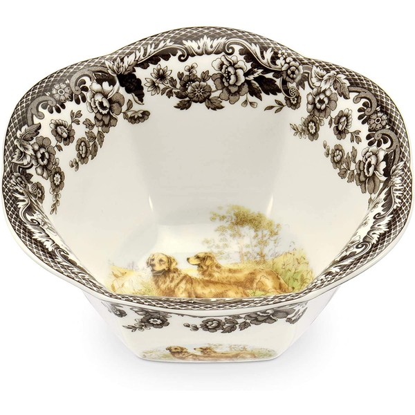 Spode Woodland Hunting Dogs Nut Bowl with Golden Retriever | 6" Candy Dish for Serving Dried Fruit, Nuts, Appetizers, and More | Decorative Bowl Made from Fine Porcelain
