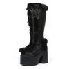 Accloris Black Platform Knee High Boots For Womens Warm Faux