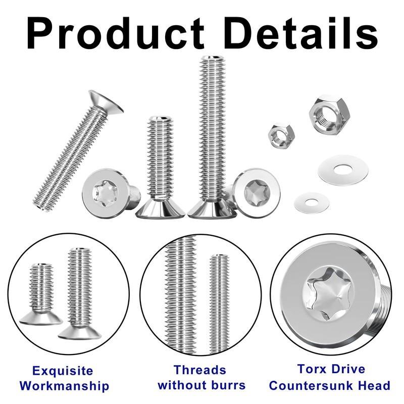 FandWay Pack of 900 M2 M2.5 M3 Torx Screws, Countersunk