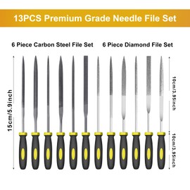 kapoua kapoua Small File Set, Needle Diamond Files 13PCS, 6pcs Jewlers Files & 6pcs Steel Files for Precision Metal File Work, Wood Files, Plastic Carving Tool with Steel Brush and Carry Case