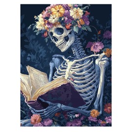 Ceiomez Reading Skull Diamond Art for Adults, Skeleton Diamond Painting Kit for Adult, 5D DIY Full Drill Gem Art Kits for Gift Room Wall Decor 12x16in
