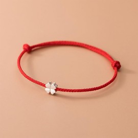 [Richight] Silver Good Luck 4 Leaf Clover Red String Amulet Happiness Good Edge Blessed Stackable Knot Silver 925 Red Rope Misanga Bracelet, Sterling Silver, na