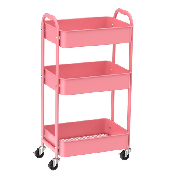 3-Tier Kitchen Cart Multifunctional Rolling Utility Cart with Lockable Wheels，Storage