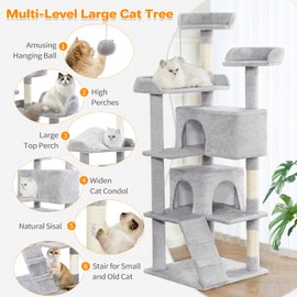 Made4Pets Cat Tree Tower 56in Cat Tower for Indoor Cats Kitten Tree Multi-Level Cat Tree with 2 Condo Furniture Activity Center with Scratching Posts Funny Toys Kittens Pet Play House, Light Grey