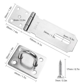 XHYASD Pack of 2 4 Inch Hasp, Lock Latch, 304 Stainless Steel Lock Latch, Throw Latch, Safety Hasp with Screws for Padlock, Cabinets, Gates
