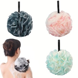 3 Pieces Bath Sponge Shower Loofah Balls Shower Sponge Soft Durable Extra Large Mesh Pouf Easy Foaming Body Scrubber Exfoliating for Large Full Foaming Cleansing Plain (60g)
