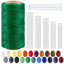 Leather Upholstery Sewing Waxed Thread: PLANTIONAL 218 Yards 210D Wax String Set with 25 Large Eye Hand Sewing Needles, Heavy Duty Sewing Kit for Car Sofa Leather Repair Craft