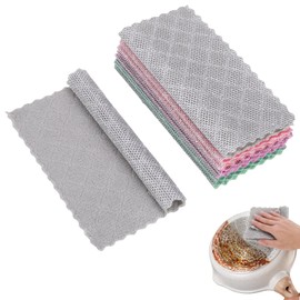 SAYAPE Double-Sided Cleaning Rags - Multipurpose Non Scratch Wire Dishcloth & Microfiber Cleaning Cloths - Reusable Dish Cloth for Kitchen, Car, and Housekeeping - 8-Pack - Gray/Green/Pink/Purple