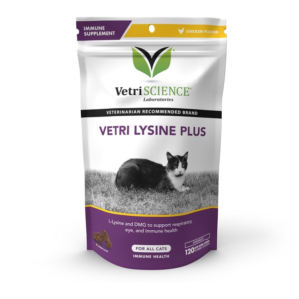 VetriScience Vetri Lysine Plus, Immune and Respiratory Support Vitamins for Cats, 120 Treat Like Chews
