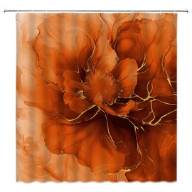 Burnt Orange Shower Curtain Abstract Floral Marble Texture, 72 x 72 Inch