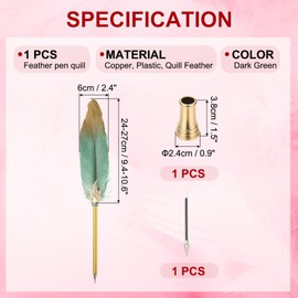 PATIKIL Feather Pen Quill, Feather Ballpoint Pen Bulk Refined Vintage Feather Calligraphy Pen with Golden Pen Holder for Guest Signature Wedding Bridal Office Writing, Dark Green