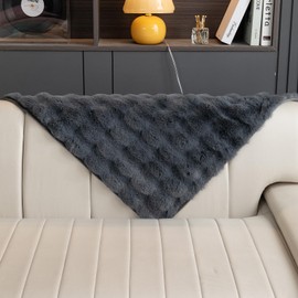 MDSASFD Faux Fur Couch Cover, Soft Warm Plush Sofa Couch Cover, Non Slip Sectional Sofa Slipcovers, Washable Furniture Protector for Kids, Dogs, L Shaped Armrest Backrest Cover(Dark Grey, 36"x 36")