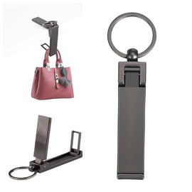 ISHR Bag Hanger, Table Hook, Bag, Bag Hanger, Smartphone Stand, Keychain, Portable, Convenient, Backpack, For Business Trips, Travels, Outings (Matte Black)