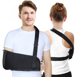 HKJD Arm Sling Shoulder with Back Belt, Men & Women Shoulder Immobilizer Stabilizer for Elbow, Lightweight Arm Support Brace Strap for Broken Fractured(Black,Large)