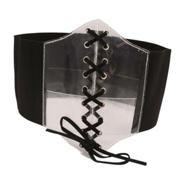 Trendy Fashion Jewelry Women’s Elastic High Waist Corset Belt – Black Stretch Wide Clear Front Designer Look, Adjustable for Small Medium S/M