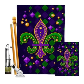 Ornament Collection Diamond Fleur de Lis Garden House Flag Kit Springtime Mardi Gras Carnival Festival Masquerade Celebration Season Holiday French Banner Small Yard Gift Double-Sided, Made in USA
