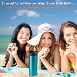 Straw lid for Yeti Rambler 18 26 36 64 oz, Lid with Straws and Flexible Handle, Replacement Cap for Yeti 18oz 26oz 36oz 64oz Rambler Water Bottle Straw Cap (Black - 2 Pack)
