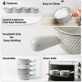 MONITO 28 Oz French Onion Soup Bowls With Handles, Stackable Ceramic Soup Crocks, Serving Bowls Set of 4, Oven/Microwave/Dishwasher Safe, for Chili, Beef Stew, Cereal, Pasta, White-blue