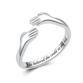 925 Sterling Silver Hug Rings for Women Silver Hugging Ring Jewelry Rings Always My Daughter Forever My Friend Ring for Teen(She believed she could so she did)