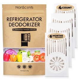 NonScents Refrigerator Deodorizer – Odor Eliminator for Fridge & Freezer – Outshines Baking Soda & Deodorizer with Activated Charcoal – Unscented & Long-Lasting, Freshen Refrigerator (4-Count)