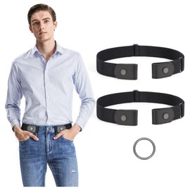 2 Pack No Buckle Stretch No Show Belt for Men 1.38 inches Wide Invisible Elastic Belt for Jeans Pants by WHIPPY Black+Black Small to Medium