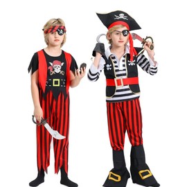 songyea Pirate Costume for Children, 10 Deluxe Carnival Costume Boy, Pirate Cosplay Dress Up Set, Pirate Accessories for Fancy Dress, M (110-120)