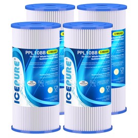 ICEPURE 5 Micron 10" x 4.5" Whole House Sediment Pleated Water Filter Replacement for GE FXHSC, Culligan R50-BBSA, Pentek R50-BB, DuPont WFHDC3001, W50PEHD, GXWH40L, GXWH35F for Well Water, 4PACK