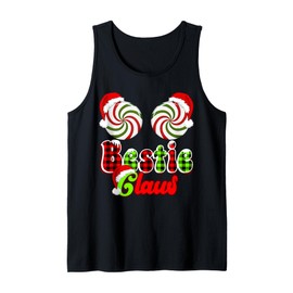 Bestie Claus Couples Peppermint Candy Cane Christmas Plaid Tank Top
