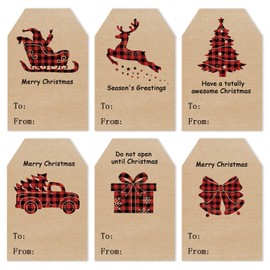 Christmas Gift Tags Stickers, 96Pcs Christmas Gift Labels Stickers, Self-Adhesive Christmas Name Tags for Xmas Gifts Wrap Presents Boxes Decoration, 2 x 3 Inch, Natural Kraft Paper Stickers