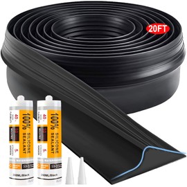 Jin&Bao Universal Garage Door Threshold Seal Strip 20FT Kit, Bottom Waterproof Rubber Weather Stripping Replacement（Black, 2 Adhesive）