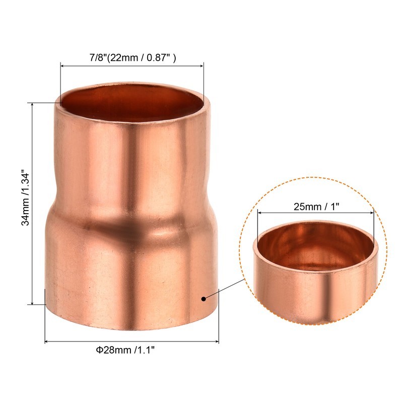 MECCANIXITY Copper Reducing Coupling Fitting with Sweat End, 7/8 x
