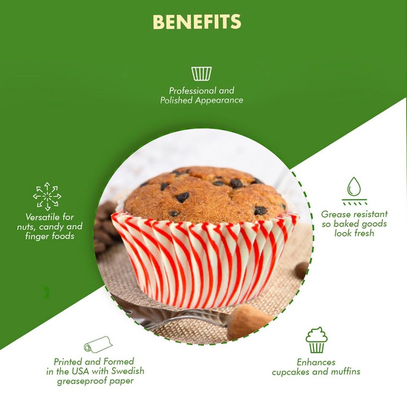 Regency Wraps Greaseproof Baking Cups, Red Pisa Stripe, Standard, 40